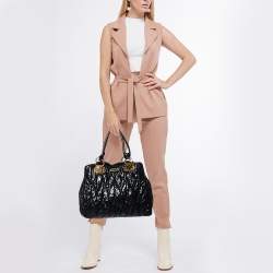 Miu Miu Black Matelassé Patent Leather Tote