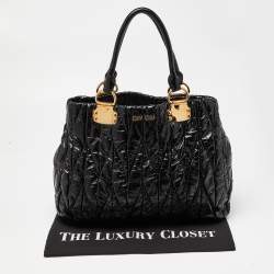 Miu Miu Black Matelassé Patent Leather Tote