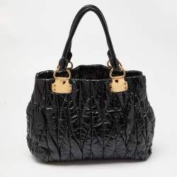 Miu Miu Black Matelassé Patent Leather Tote