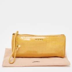 Miu Miu Yellow Croc Embossed Patent Leather Wristlet Pouch