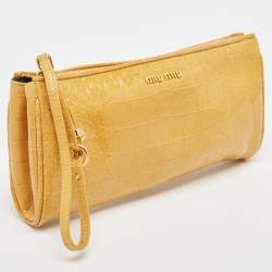 Miu Miu Yellow Croc Embossed Patent Leather Wristlet Pouch