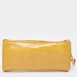 Miu Miu Yellow Croc Embossed Patent Leather Wristlet Pouch