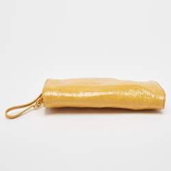 Miu Miu Yellow Croc Embossed Patent Leather Wristlet Pouch