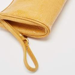 Miu Miu Yellow Croc Embossed Patent Leather Wristlet Pouch