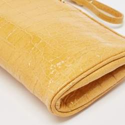 Miu Miu Yellow Croc Embossed Patent Leather Wristlet Pouch