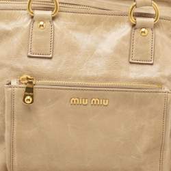 Miu Miu Beige Leather Front Pocket Tote