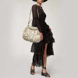 مملوكة مسبقًا Miu Miu Beige Crystal Embellished Python Hobo