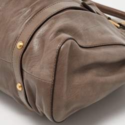 Pre Owned Miu Miu Grey Leather Gathered Tote