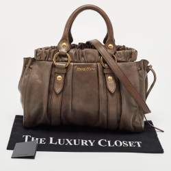 Pre Owned Miu Miu Grey Leather Gathered Tote
