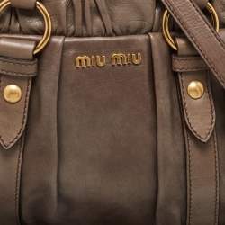 Pre Owned Miu Miu Grey Leather Gathered Tote