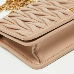 Miu Miu Pink Matelasse Leather Flap Chain Clutch