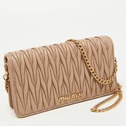 Miu Miu Pink Matelasse Leather Flap Chain Clutch