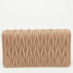 Miu Miu Pink Matelasse Leather Flap Chain Clutch
