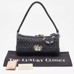 Miu Miu Black Matelassé Leather Crystal Shoulder Bag