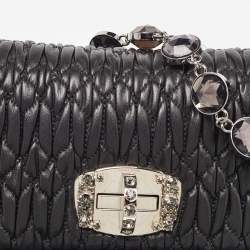 Miu Miu Black Matelassé Leather Crystal Shoulder Bag