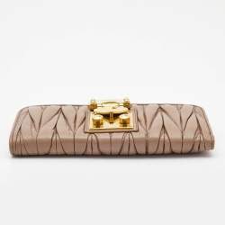 Miu Miu Beige Matelassé Leather Key Lock Continental Wallet