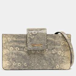 Miu Miu Beige/Black Lizard Embossed Leather Crossbody Bag