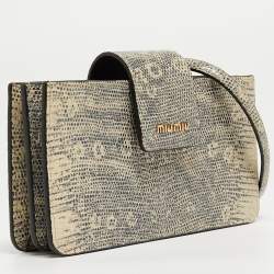 Miu Miu Beige/Black Lizard Embossed Leather Crossbody Bag