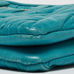 Miu Miu Blue Matalasse Leather Double Zip Chain Clutch
