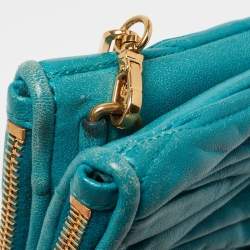 Miu Miu Blue Matalasse Leather Double Zip Chain Clutch