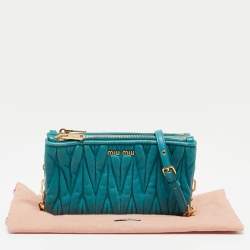 Miu Miu Blue Matalasse Leather Double Zip Chain Clutch