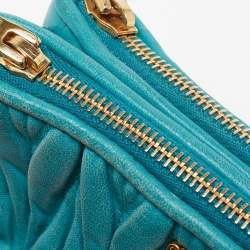 Miu Miu Blue Matalasse Leather Double Zip Chain Clutch