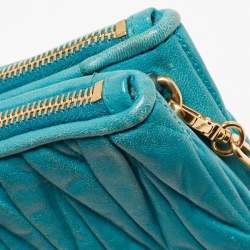 Miu Miu Blue Matalasse Leather Double Zip Chain Clutch