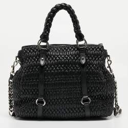 Miu Miu Black Matelasse Leather Shopper Tote
