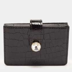 Miu Miu Black Croc Embossed Patent Leather Crystal Embellished Flap Card Case