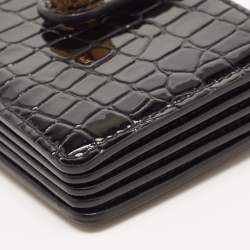 Miu Miu Black Croc Embossed Patent Leather Crystal Embellished Flap Card Case