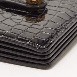 Miu Miu Black Croc Embossed Patent Leather Crystal Embellished Flap Card Case