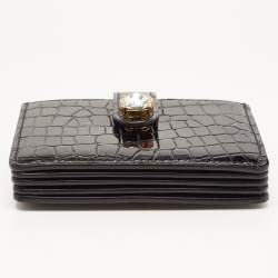 Miu Miu Black Croc Embossed Patent Leather Crystal Embellished Flap Card Case