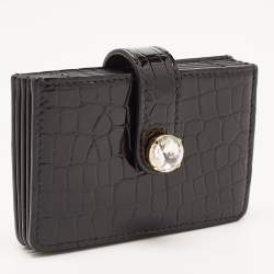 Miu Miu Black Croc Embossed Patent Leather Crystal Embellished Flap Card Case