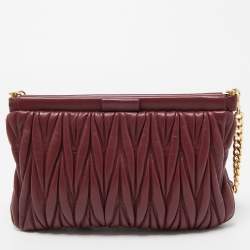 Miu Miu Burgundy Matelassé Leather Frame Chain Clutch