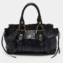 Miu Miu Black Patent Leather Gaufre Tote