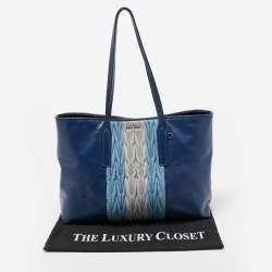 Miu Miu Two Tone Blue/Grey Leather Gathered Shopper Tote