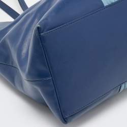 Miu Miu Two Tone Blue/Grey Leather Gathered Shopper Tote