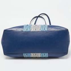 Miu Miu Two Tone Blue/Grey Leather Gathered Shopper Tote