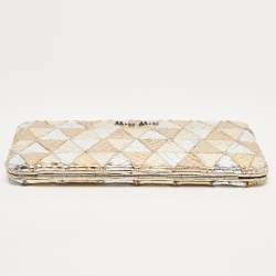 Miu Miu Silver/Gold Snakeskin Embossed Leather Frame Clutch 