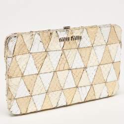 Miu Miu Silver/Gold Snakeskin Embossed Leather Frame Clutch 