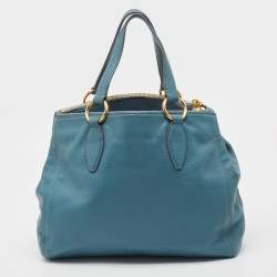 Miu Miu Blue Pebbled Leather Double Zip Convertible Tote