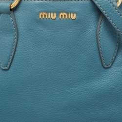 Miu Miu Blue Pebbled Leather Double Zip Convertible Tote
