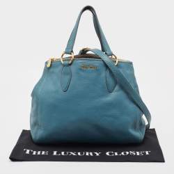 Miu Miu Blue Pebbled Leather Double Zip Convertible Tote