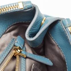 Miu Miu Blue Pebbled Leather Double Zip Convertible Tote