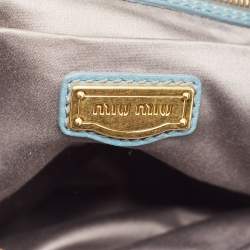 Miu Miu Blue Pebbled Leather Double Zip Convertible Tote