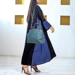 Miu Miu Blue Pebbled Leather Double Zip Convertible Tote