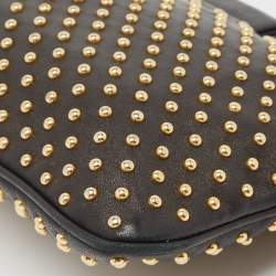Pre Owned Miu Miu Black Leather Studded Frame Crossbody Bag