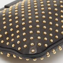Pre Owned Miu Miu Black Leather Studded Frame Crossbody Bag