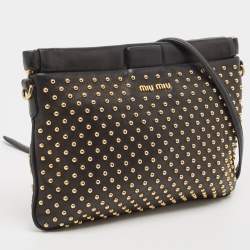 Pre Owned Miu Miu Black Leather Studded Frame Crossbody Bag