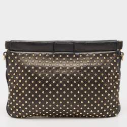 Pre Owned Miu Miu Black Leather Studded Frame Crossbody Bag